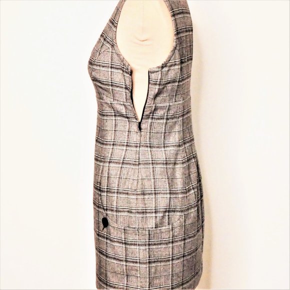 Aritzia Tulula Grey / Brown Wool Blend Plaid Jumper mini Dress Size 6 - Picture 3 of 10